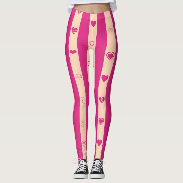Legging Bonito Coração Moderno Cinza Rosa Quente (Frente)