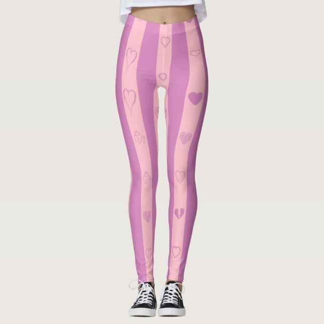Legging Bonito Coração Moderno Cor-de-Rosa Roxo (Frente)