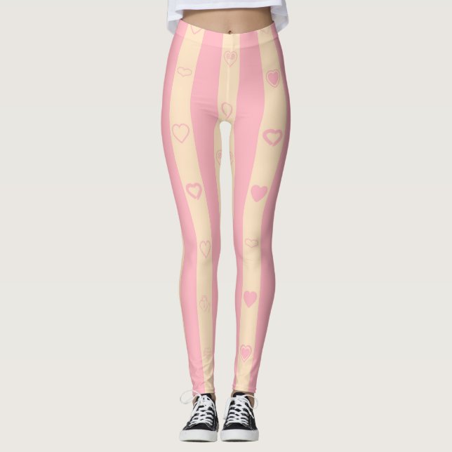 Legging Bonito Coração Moderno, Greve Rosa (Frente)