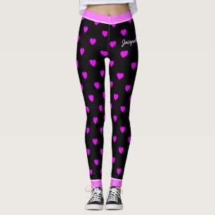 Legging Bonito Corações Rosa em PRETO