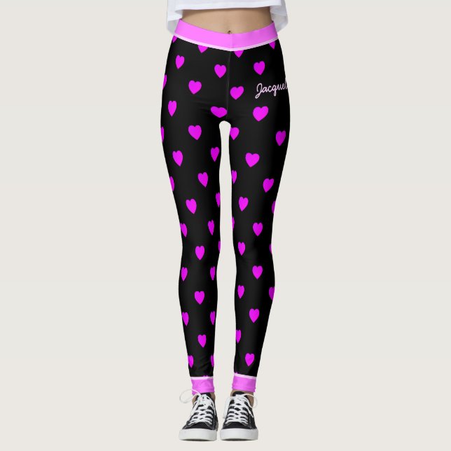 Legging Bonito Corações Rosa em PRETO (Frente)