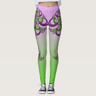 Legging Bonito Corações Verdes Rosa Moderno Abstrato Fract