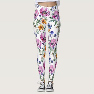 Legging Bonito das Watercolor, Puro e Amarelo Floral