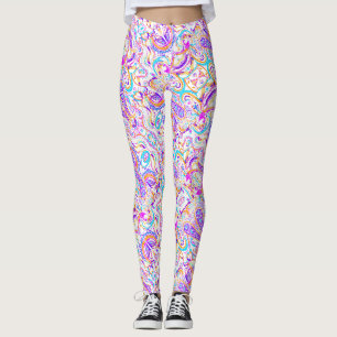 Legging Bonito desenho paisley colorido branco