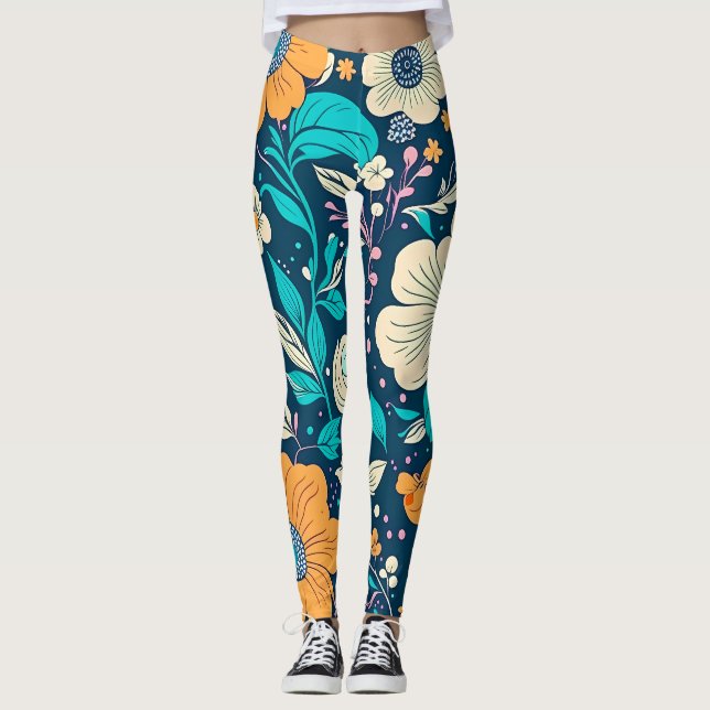 Legging Bonito E Belo Padrão Floral E Invisível (Frente)
