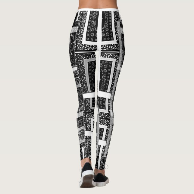 Legging Bonito e espantoso design de padrão preto e branco (Verso)