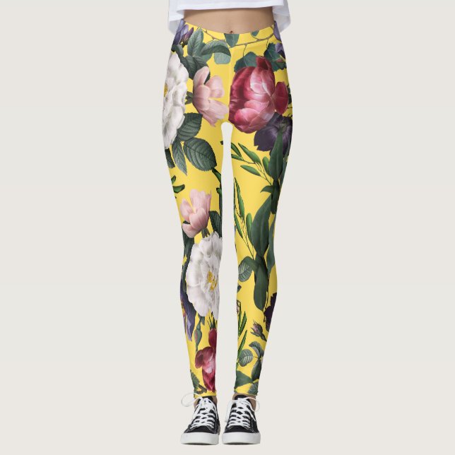 Legging Bonito flores de verão alegres (Frente)