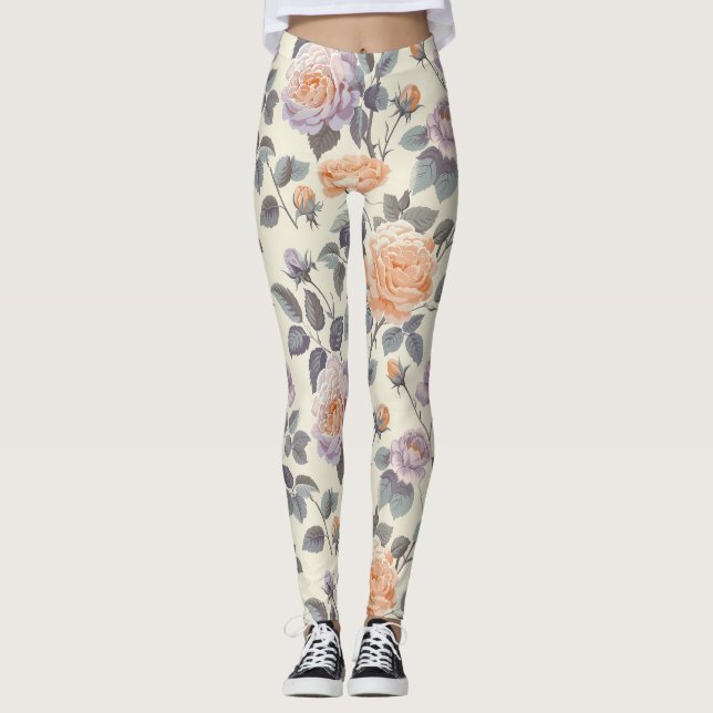 Legging Bonito lilac mole e design floral laranja (Frente)