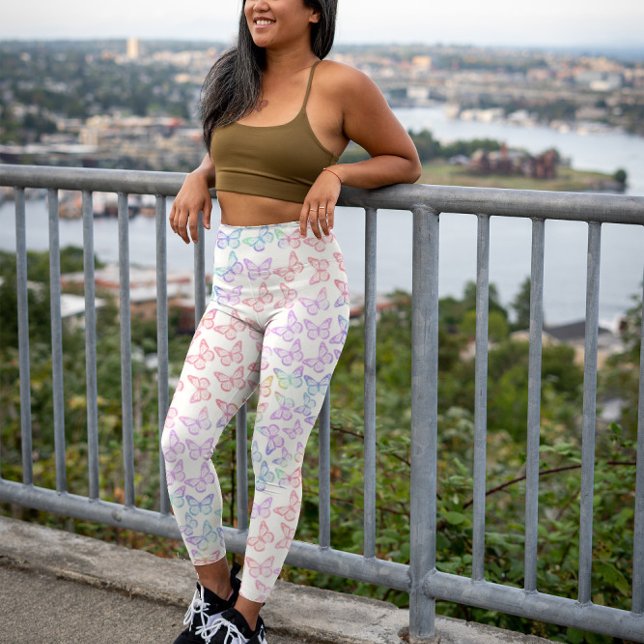 Legging Bonito Padrão de Borboleta de Pastel Bonito no Ver (Criador carregado)