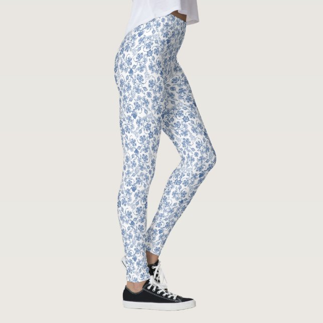 Legging Bonito padrão floral Indigo em branco para persona (Direita)
