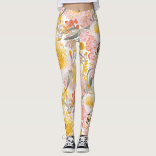 Legging Bonito padrão floral rosa e amarelo