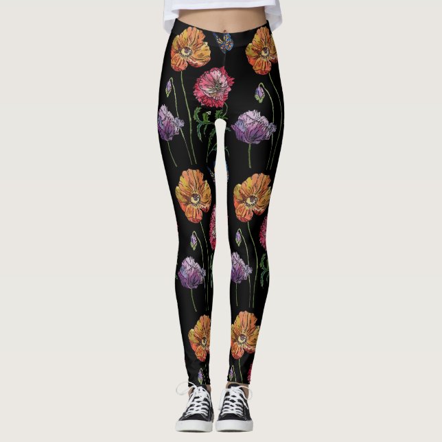 Legging Bonito papagaios na Mãe de pintura de aquarela neg (Frente)
