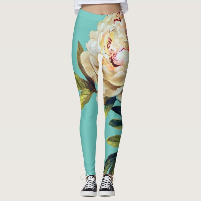 Legging Bonito rosa branca floral e verde (Frente)