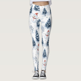 Legging Bonito Snowman E Árvores Neves