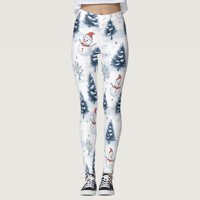 Legging Bonito Snowman E Árvores Neves (Frente)