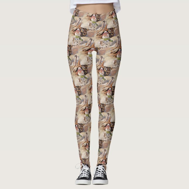 Legging Bonito Snowman na pintura a aquarela da neve (Frente)