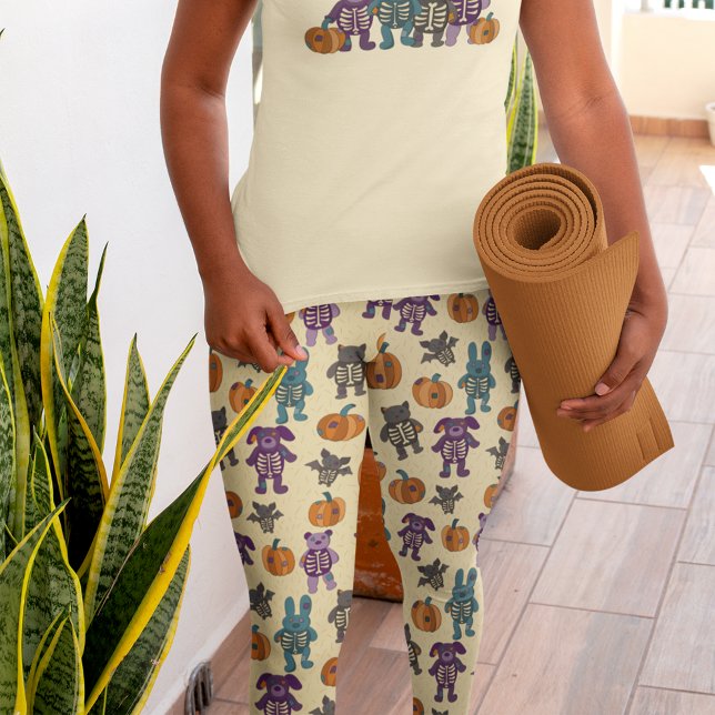Legging Bons animais de esqueleto e abóboras no Halloween (Criador carregado)