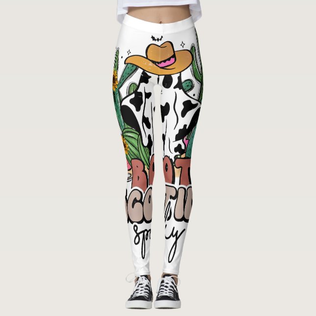 Legging Boot Scootin_ Spooky, Halloween Ocidental, País M (Frente)