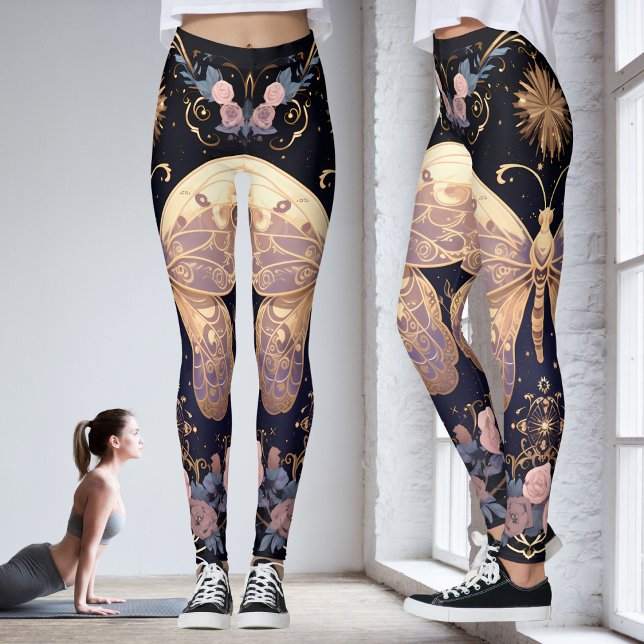 Legging Borboleta Amarela Cor-de-rosa-plana (Floral Purple Pink Yellow Butterfly Yoga  Leggings)