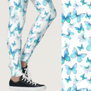 Legging Borboleta azul claro feminina padrão caprichoso