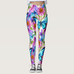 Legging Borboleta Azul em Campo de Flores