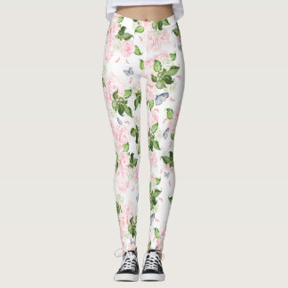 Legging Borboleta Botânica Macia Rosa Floral Aquarela