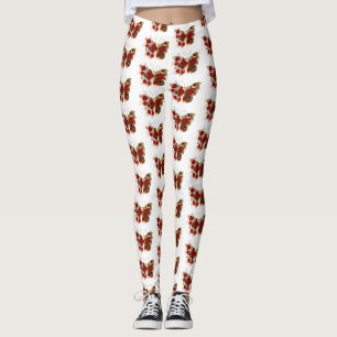 Legging Borboleta de flor vermelha com rosas vermelhas