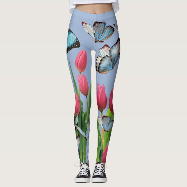 Legging Borboleta de tulipas de flores (Frente)