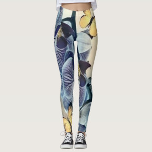 Legging Borboleta floral de orquídea amarela púrpura