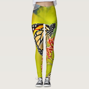 Legging Borboleta Laranja na Design do Flor Rosa