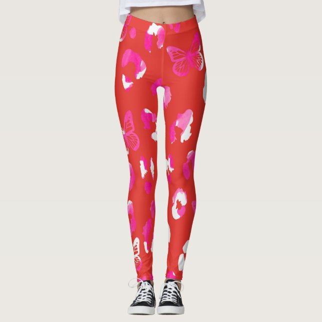 Legging Borboleta-leopardo-rosa-laranja (Frente)