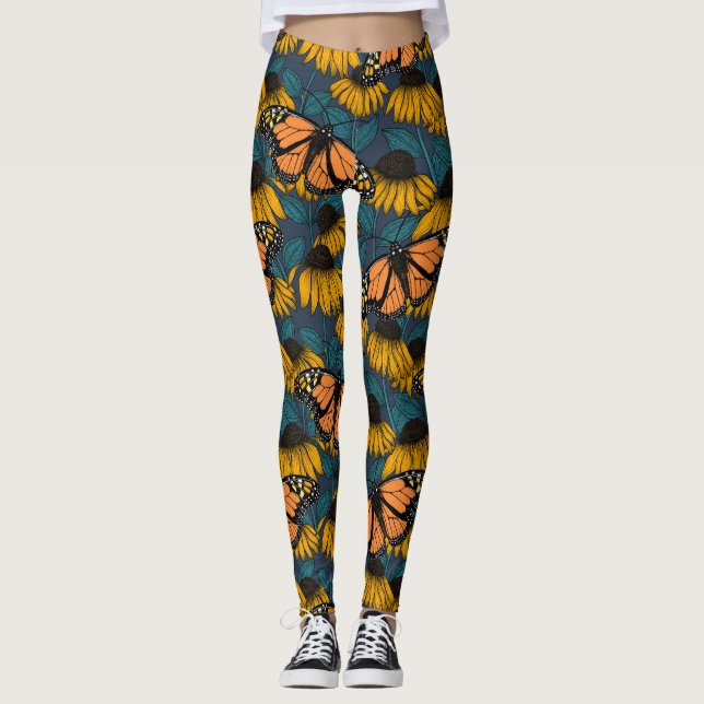 Legging Borboleta-monarca em compositores amarelos (Frente)