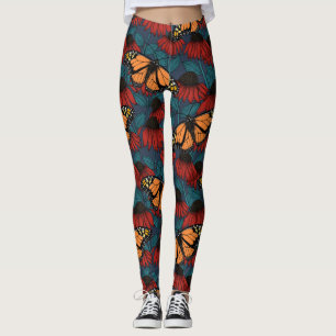 Legging Borboleta-monarca em flores vermelhas
