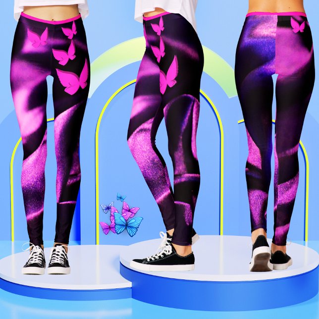 Legging Borboleta rosa-rosa-lilaca-tenra feminina (Criador carregado)