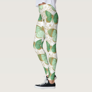 Legging Borboleta Verde Floral Flor Branca Flor