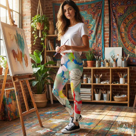 Legging Borboletas Brancas Abstratas Salpico de Tinta Colo