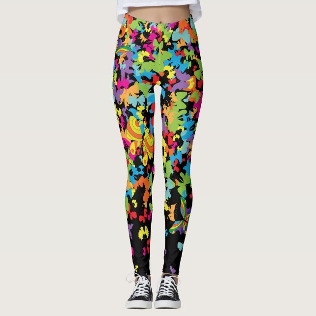 Legging Borboletas coloridas 01.bw preto BG (Frente)