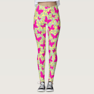 Legging Borboletas cor-de-rosa nas plantas Amarelo BG