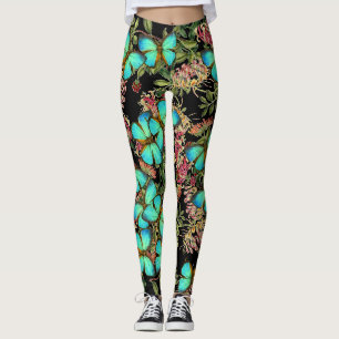 Legging Borboletas da cerceta florais por todo o lado em