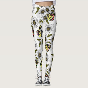 Legging Borboletas de Jezebel e flores margaridas em branc