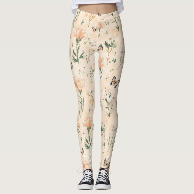 Legging Borboletas de Pêssego Floral (Frente)