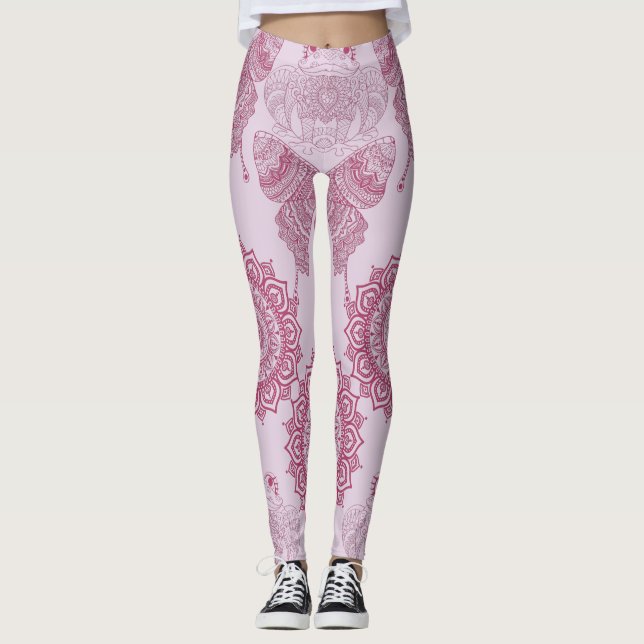 Legging Borboletas design únicas Mandala Zen l Yoga rosa (Frente)
