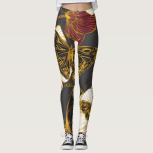 Legging Borboletas e flores: padrão de Primavera Boho