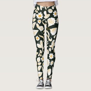 Legging Borboletas e flores: Padrão de Verão de Doodle.