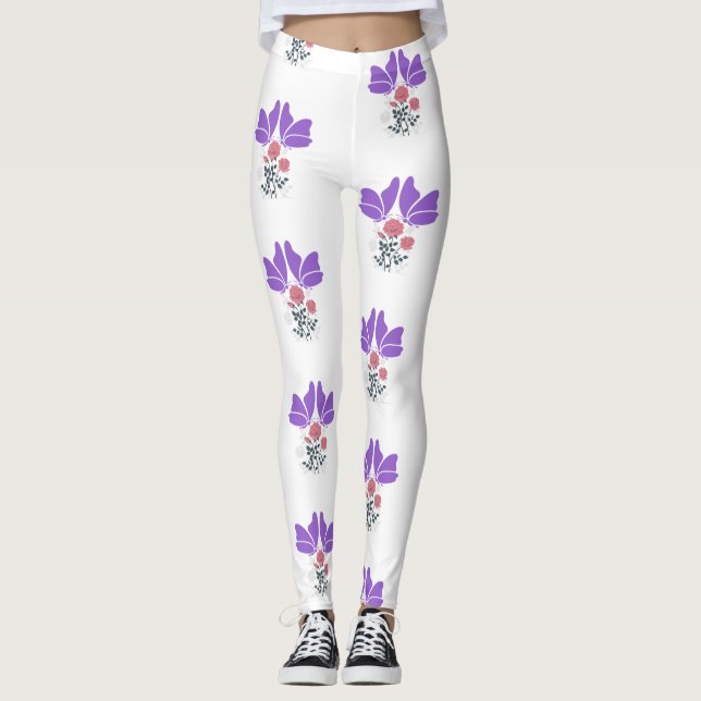 Legging Borboletas e flores roxas (Frente)