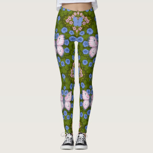 Legging Borboletas e flores simetria, azul e rosa