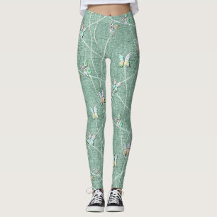 Legging Borboletas em Verde-Menta em Aquarela
