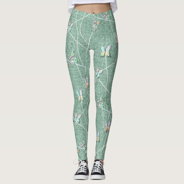 Legging Borboletas em Verde-Menta em Aquarela (Frente)