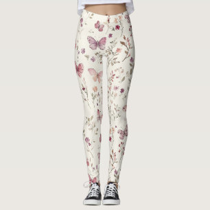 Legging Borboletas Florais de Creme Roxo
