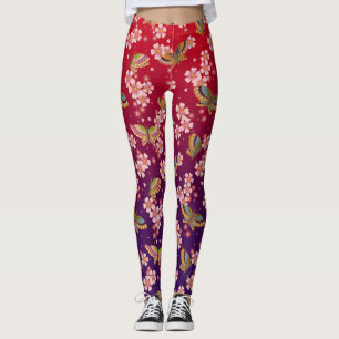 Legging Borboletas Japonesas No Meio Do Vermelho Chá Sakur